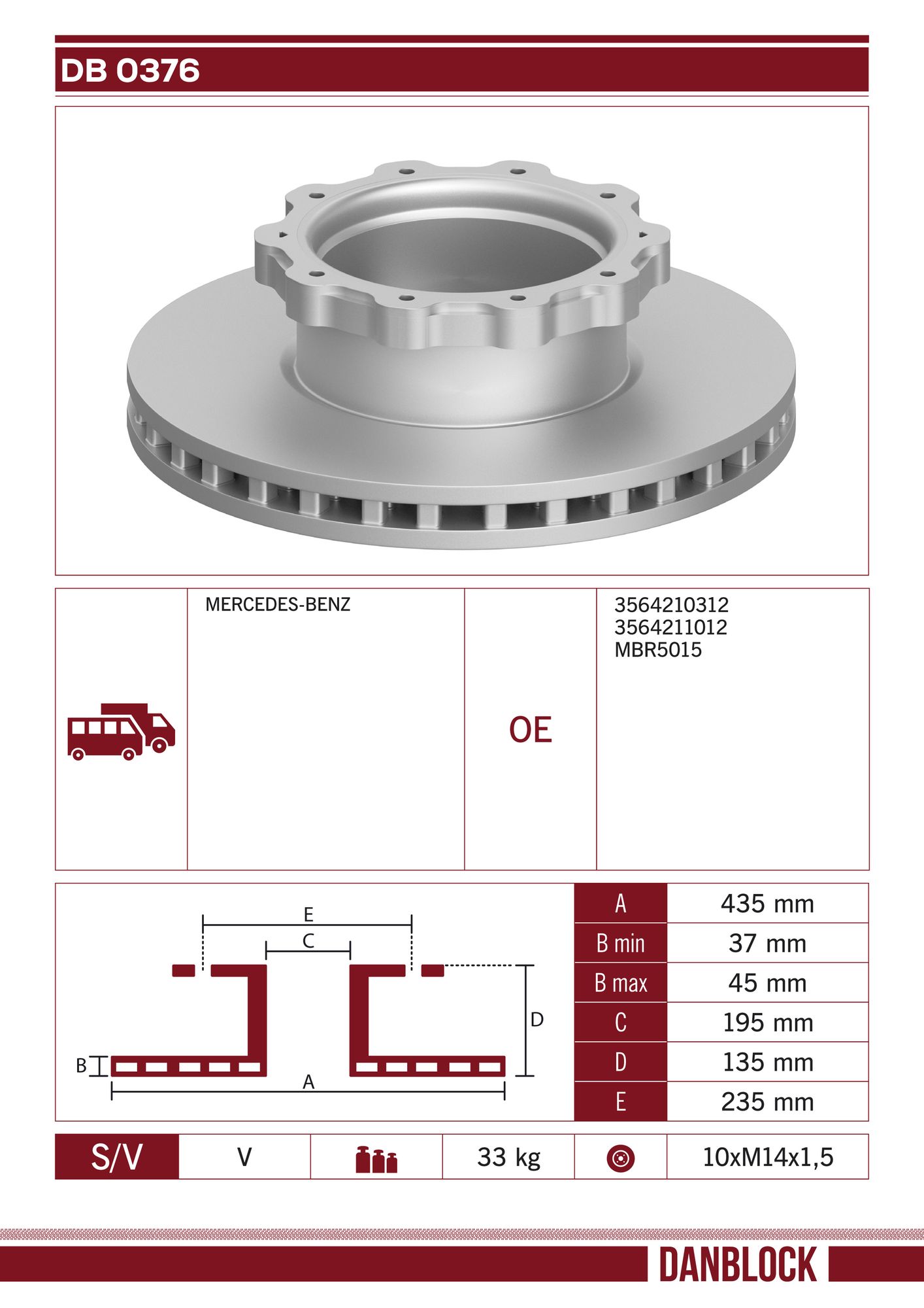 Disc frana DB 0376 DANBLOCK